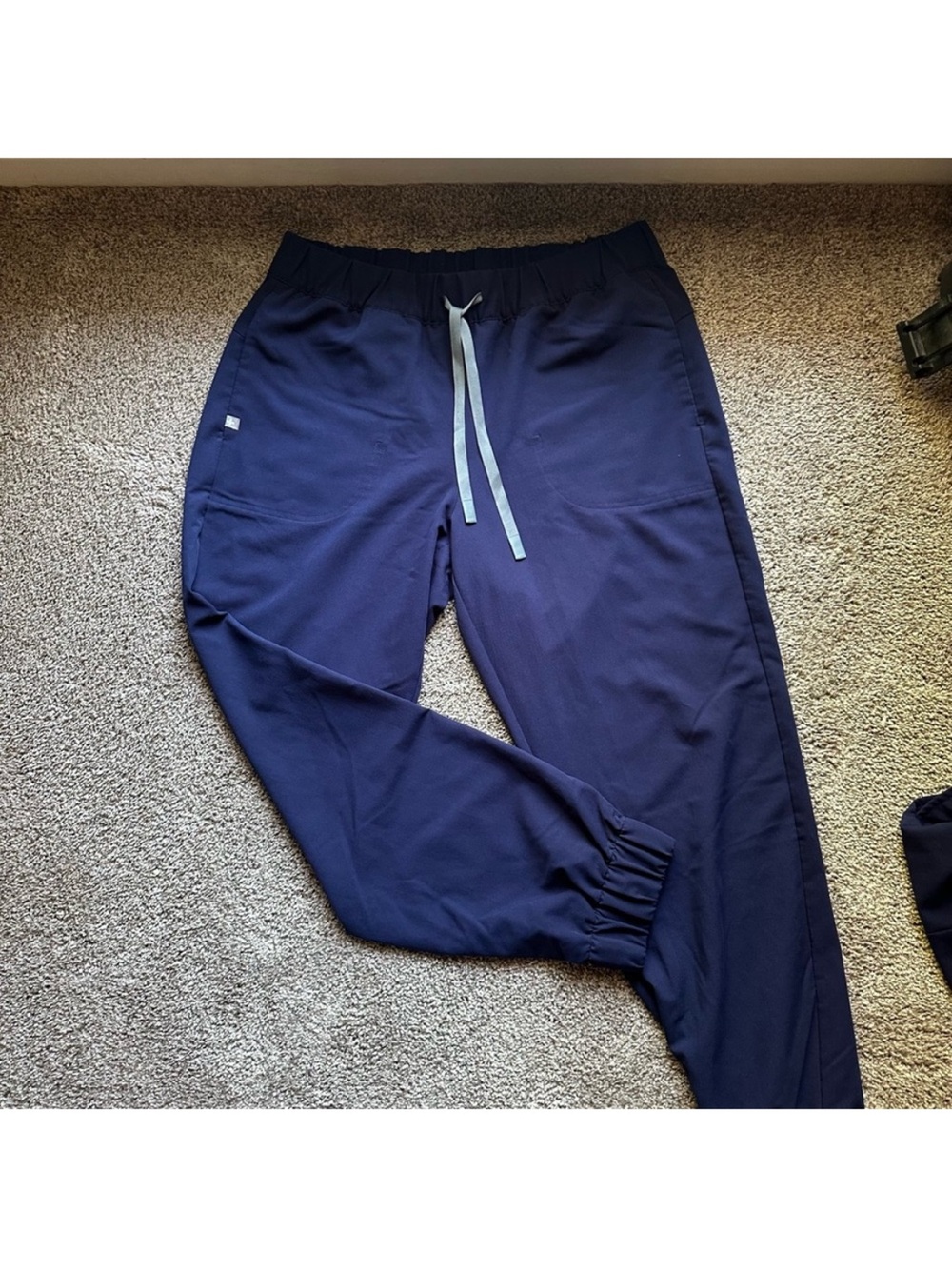 Figs Rutched Waist Navy Sweat Joggers with Light Gray Drawstring